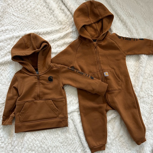 Carhartt Other - Carhartt Tan Half Zip Hoodie and Full Zip Sweat Outfit Bundle- 9 months